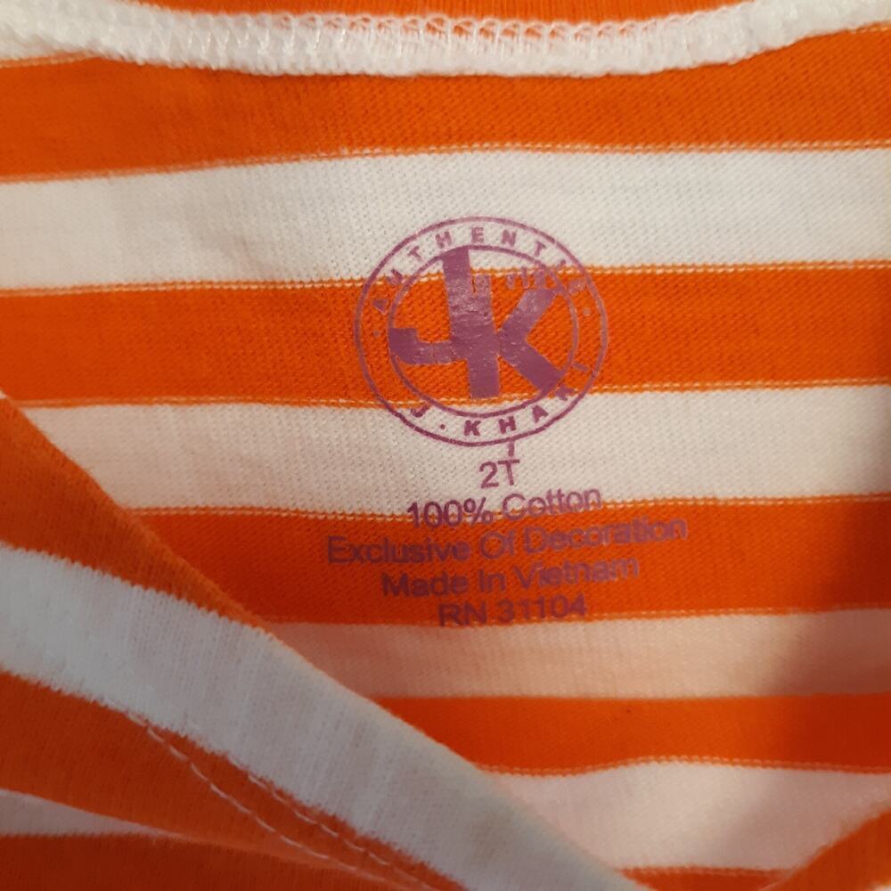 J. Khaki Orange White Striped Dress Giraffe Applique Size 2T Long Sleeve Knit - Picture 6 of 6